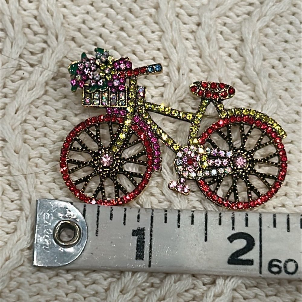 Colorful Bicycle Brooch with Rhinestones - Picture 3 of 6